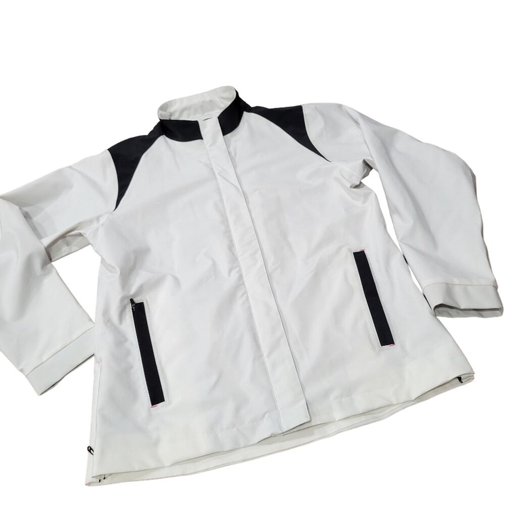 Sun Mountain Outerwear White with Black Trim Zip Front Jacket Size Large